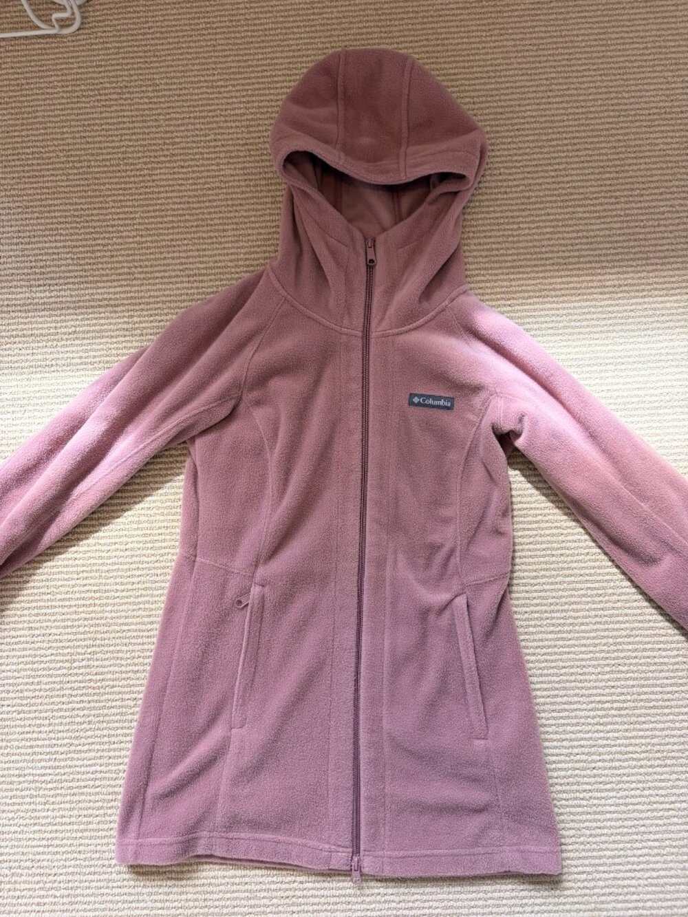 Columbia Mauve Pink Long Hooded Full-Zip Fleece Jacket XS